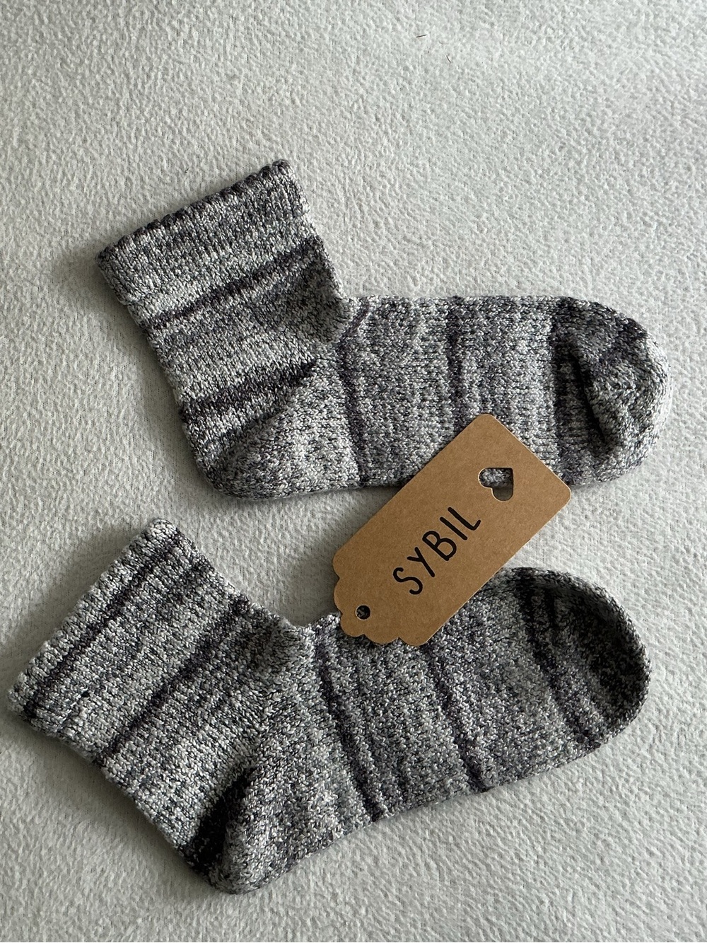 Sybil Hand Cranked Erlbacher Crew Socks Bamboo Cotton Gray Striped Fits 7–8